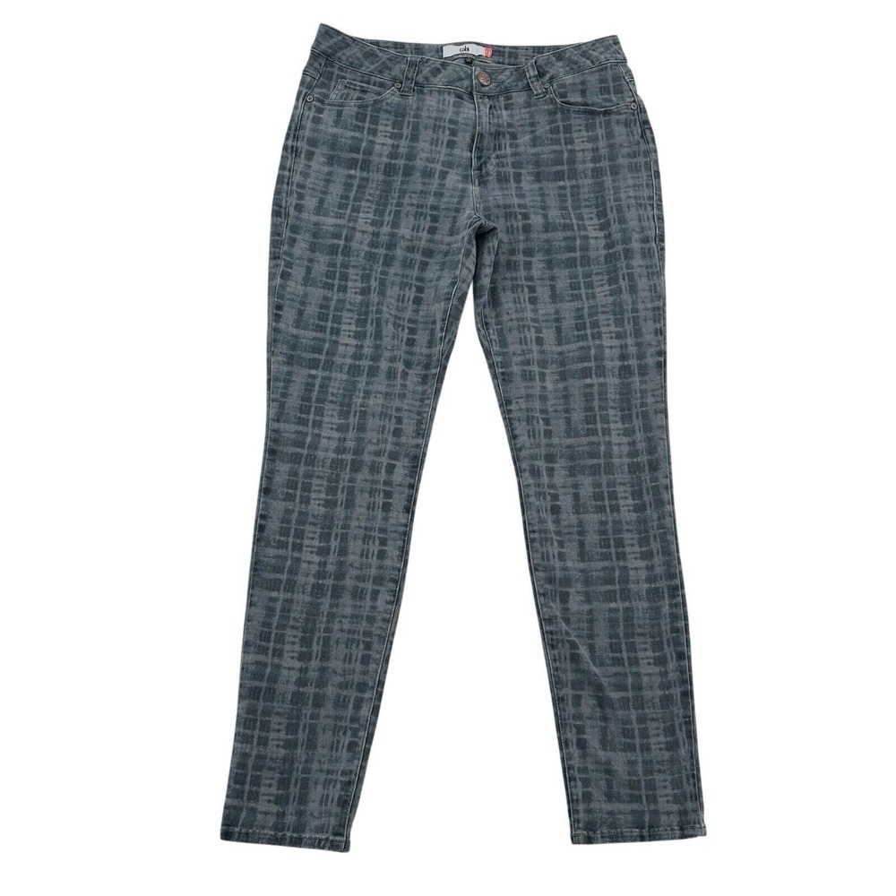 Cabi Curvy Skinny Jeans Womens 12 Grey Abstract Grid Print Stretch Denim 3049